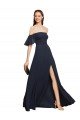 Azul marina oscuro línea A Hombros Descubiertos Gasa Largo Vestidos de dama de honor / Vestidos de fiesta Descuento