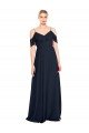 Azul marina oscuro línea A Hombros Descubiertos Tirantes espagueti Gasa Largo Vestidos de dama de honor Descuento