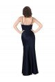 Azul marina oscuro línea A Satén sedoso Largo Formales Vestidos de dama de honor / Vestidos de fiesta Descuento