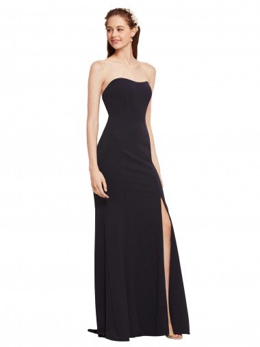 Azul marina oscuro línea A Sin tirantes Crepé Elástico Largo Formales Vestidos de dama de honor / Vestidos de fiesta Descuento
