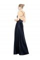 Azul marina oscuro línea A Tirantes espagueti Cuello en V Satén Largo Vestidos de dama de honor / Vestidos de fiesta Descuento