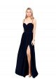Azul marina oscuro línea A Tirantes espagueti Gasa Largo Formales Vestidos de dama de honor / Vestidos de noche Descuento