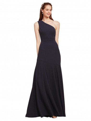 Azul marina oscuro línea A Un Hombre Crepé Elástico Largo Formales Vestidos de dama de honor / Vestidos de fiesta Descuento