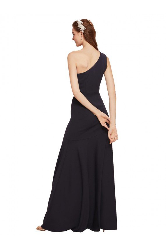Azul marina oscuro línea A Un Hombre Crepé Elástico Largo Formales Vestidos de dama de honor / Vestidos de fiesta Descuento