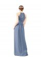 Azul polvoriento Cubierta Halter Cuello Alto Gasa Largo Vestidos de dama de honor Descuento