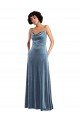 Azul polvoriento Cubierta Terciopelo Elástico Largo Vestidos de dama de honor / Vestidos de fiesta Descuento
