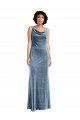 Azul polvoriento Cubierta Terciopelo Elástico Largo Vestidos de dama de honor / Vestidos de fiesta Descuento