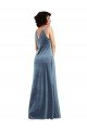 Azul polvoriento Cubierta Terciopelo Elástico Largo Vestidos de dama de honor / Vestidos de fiesta Descuento