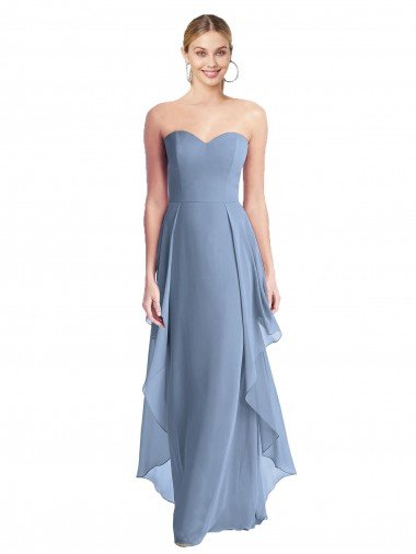 Azul polvoriento línea A Cuello de Corazón Sin tirantes Gasa Largo Vestidos de dama de honor Descuento