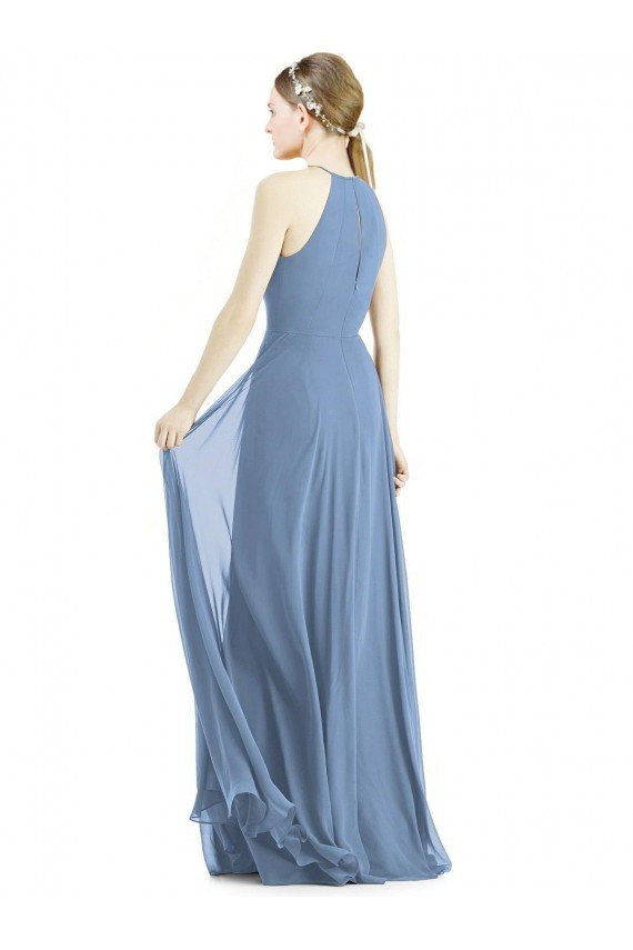 Azul polvoriento línea A Halter Gasa Largo Vestidos de dama de honor Descuento