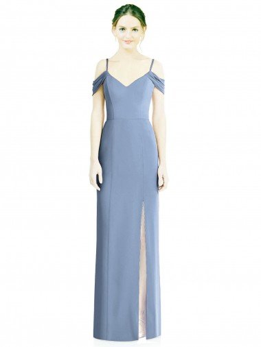 Azul polvoriento línea A Hombros Descubiertos Gasa Largo Formales Vestidos de dama de honor / Vestidos de noche Descuento