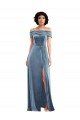 Azul polvoriento línea A Hombros Descubiertos Terciopelo Elástico Largo Vestidos de dama de honor / Vestidos de fiesta Descuento