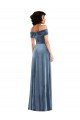 Azul polvoriento línea A Hombros Descubiertos Terciopelo Elástico Largo Vestidos de dama de honor / Vestidos de fiesta Descuento