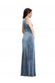 Azul polvoriento línea A Hombros Descubiertos Terciopelo Elástico Largo Vestidos de dama de honor / Vestidos de fiesta Descuento