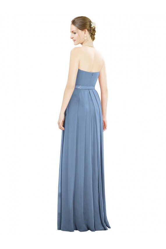 Azul polvoriento línea A Sin tirantes Gasa Largo Vestidos de dama de honor Descuento