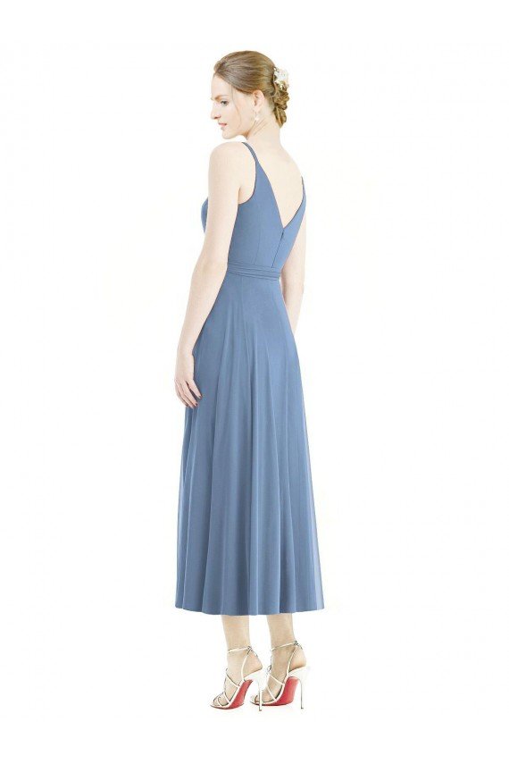Azul polvoriento línea A Tirantes espagueti Gasa Corto Vestidos de dama de honor Descuento