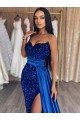 Azul real Cubierta Cuello de Corazón Barrer tren Lentejuelas Terciopelo Largo Vestidos de fiesta Descuento