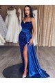 Azul real Cubierta Cuello de Corazón Barrer tren Lentejuelas Terciopelo Largo Vestidos de fiesta Descuento