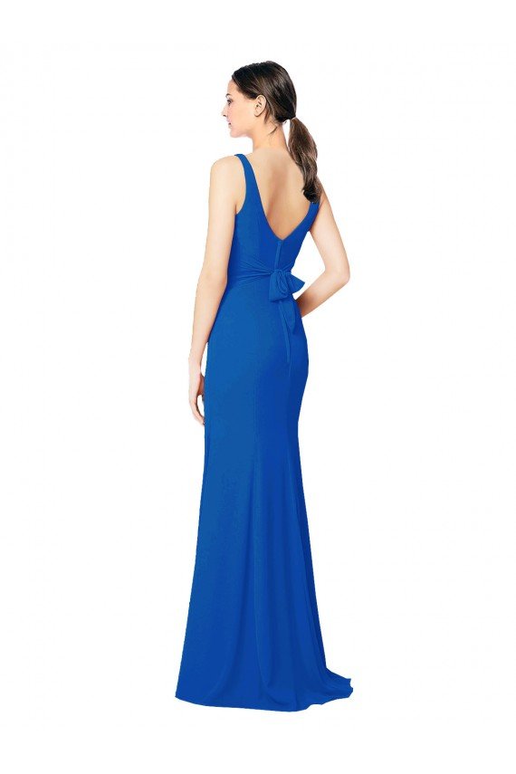 Azul real Cubierta Cuello de Corazón Gasa Largo Vestidos de dama de honor Descuento
