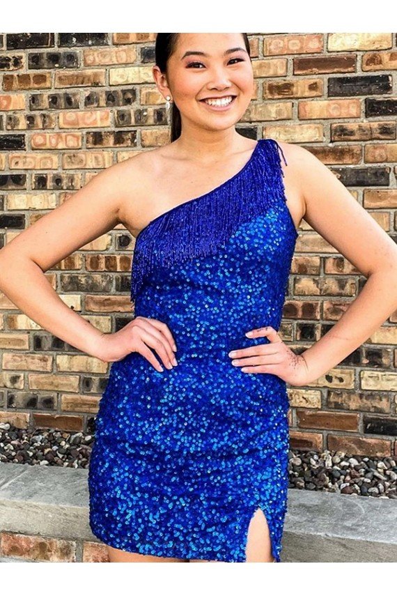 Azul real Cubierta Un Hombre Corto Lentejuelas Terciopelo Corto Vestidos de fiesta Descuento