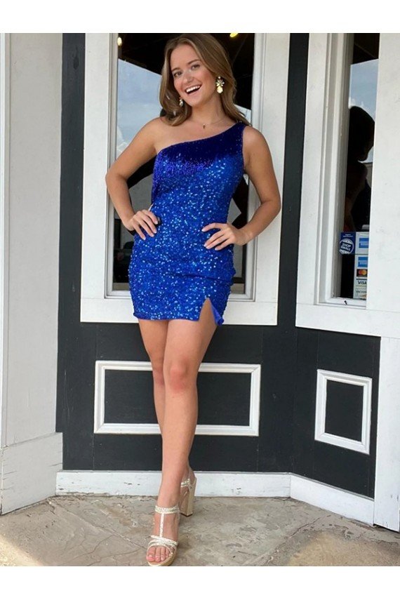 Azul real Cubierta Un Hombre Corto Lentejuelas Terciopelo Corto Vestidos de fiesta Descuento