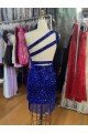 Azul real Cubierta Un Hombre Corto Lentejuelas Terciopelo Corto Vestidos de fiesta Descuento