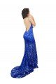 Azul real Sirena Cuello Alto Encaje Largo Vestidos de dama de honor / Vestidos de fiesta Descuento