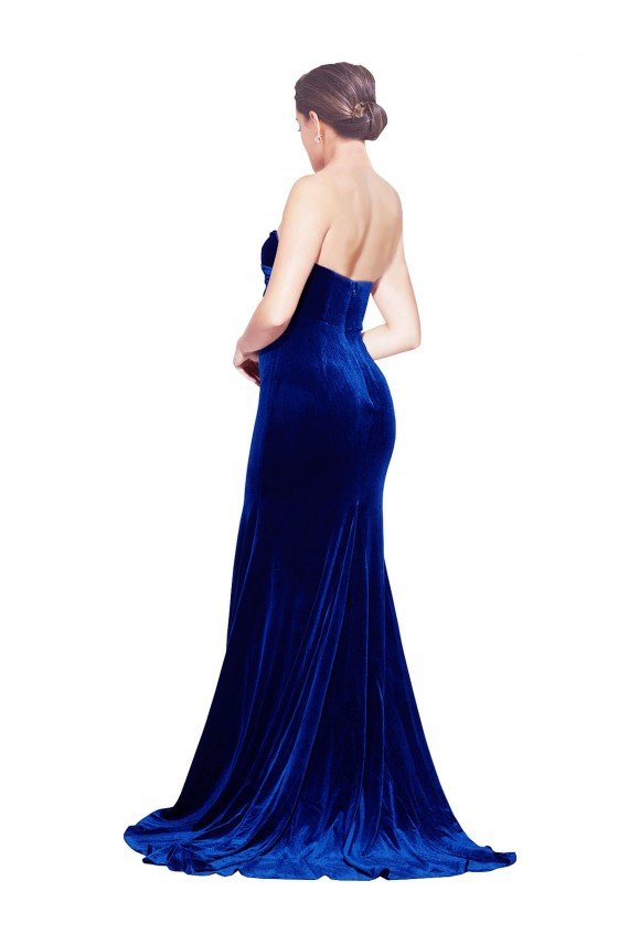 Azul real Sirena Cuello de Corazón Sin tirantes Barrer tren Terciopelo Elástico Largo Formales Vestidos de dama de honor / Vestidos de fiesta Descuento