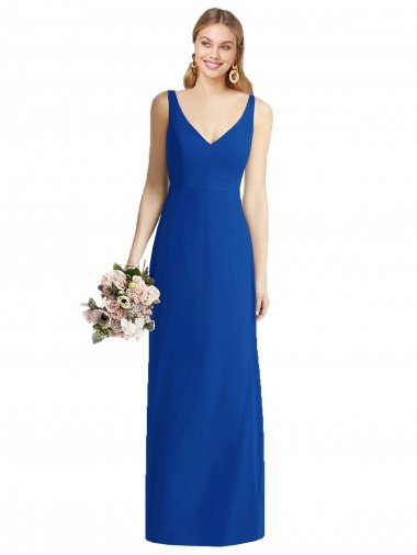 Azul real Sirena Cuello de Corazón Sin tirantes Gasa Largo Vestidos de dama de honor Descuento
