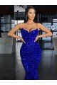 Azul real Sirena Tirantes espagueti Barrer tren Lentejuelas Terciopelo Largo Vestidos de fiesta Descuento