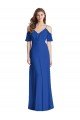 Azul real Trompeta Tirantes espagueti Cuello en V Gasa Largo Vestidos de dama de honor Descuento