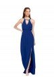 Azul real línea A Cuello Alto Gasa Largo Vestidos de dama de honor Descuento