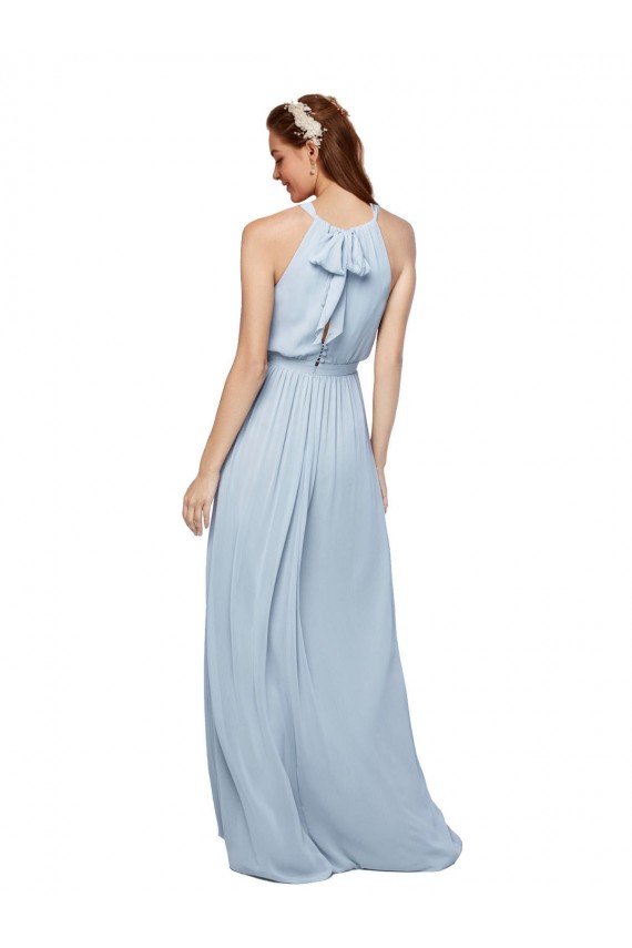 Azul real línea A Cuello Alto Gasa Largo Vestidos de dama de honor Descuento