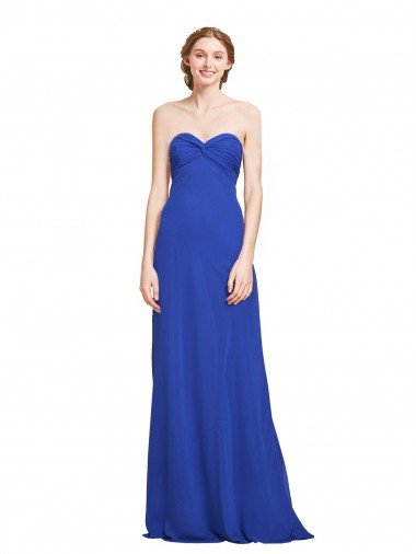 Azul real línea A Cuello de Corazón Gasa Largo Vestidos de dama de honor Descuento
