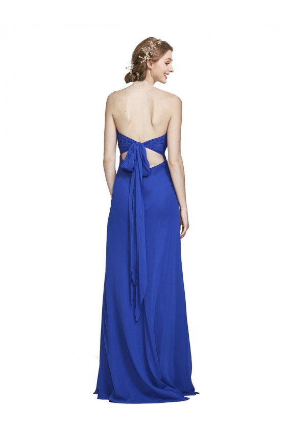 Azul real línea A Cuello de Corazón Gasa Largo Vestidos de dama de honor Descuento