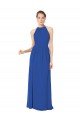 Azul real línea A Halter Gasa Largo Vestidos de dama de honor Descuento
