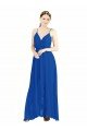 Azul real línea A Tirantes espagueti Cuello en V Gasa Largo Vestidos de dama de honor Descuento