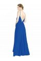 Azul real línea A Tirantes espagueti Cuello en V Gasa Largo Vestidos de dama de honor Descuento