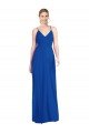 Azul real línea A Tirantes espagueti Cuello en V Gasa Largo Vestidos de dama de honor Descuento