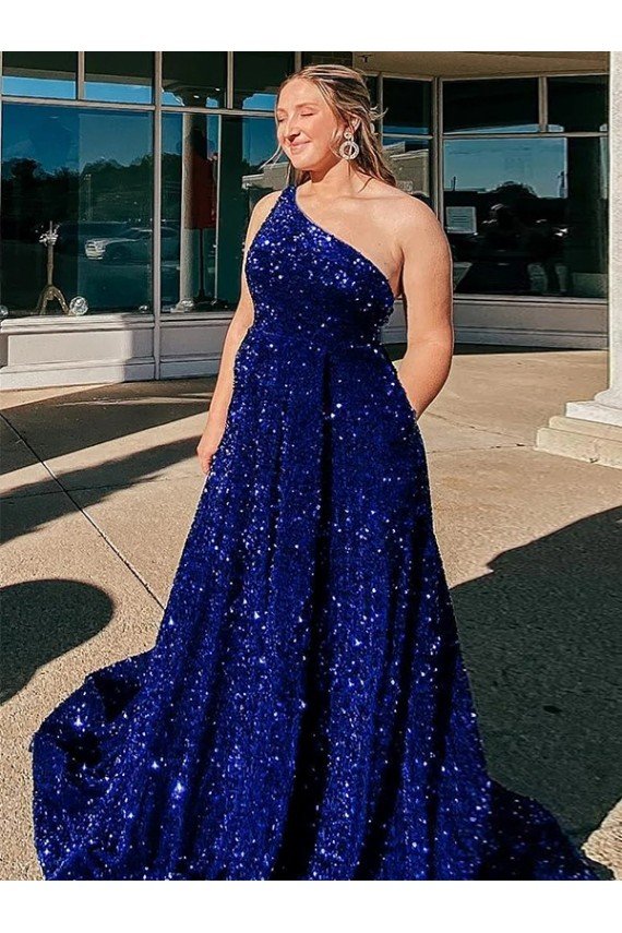 Azul real línea A Un Hombre Barrer tren Lentejuelas Terciopelo Largo Vestidos de fiesta Descuento