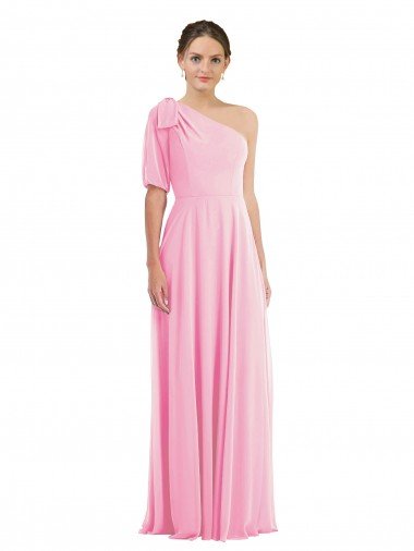 Barely rosa Trompeta Un Hombre Gasa Largo Vestidos de dama de honor Descuento
