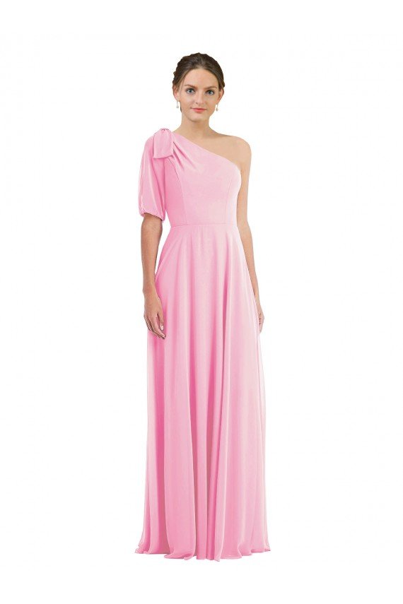 Barely rosa Trompeta Un Hombre Gasa Largo Vestidos de dama de honor Descuento