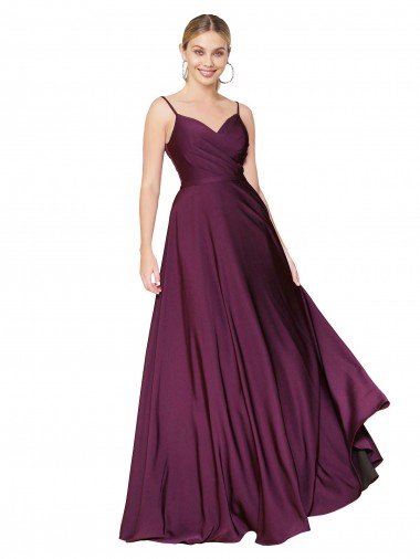 Baya silvestre línea A Tirantes espagueti Crepé Elástico Largo Formales Vestidos de dama de honor / Vestidos de fiesta Descuento