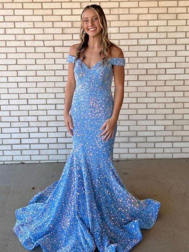 Bígaro Sirena Hombros Descubiertos Lentejuelas Terciopelo Largo Vestidos de fiesta Descuento