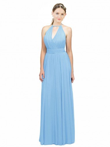 Bígaro línea A Halter Gasa Largo Vestidos de dama de honor Descuento