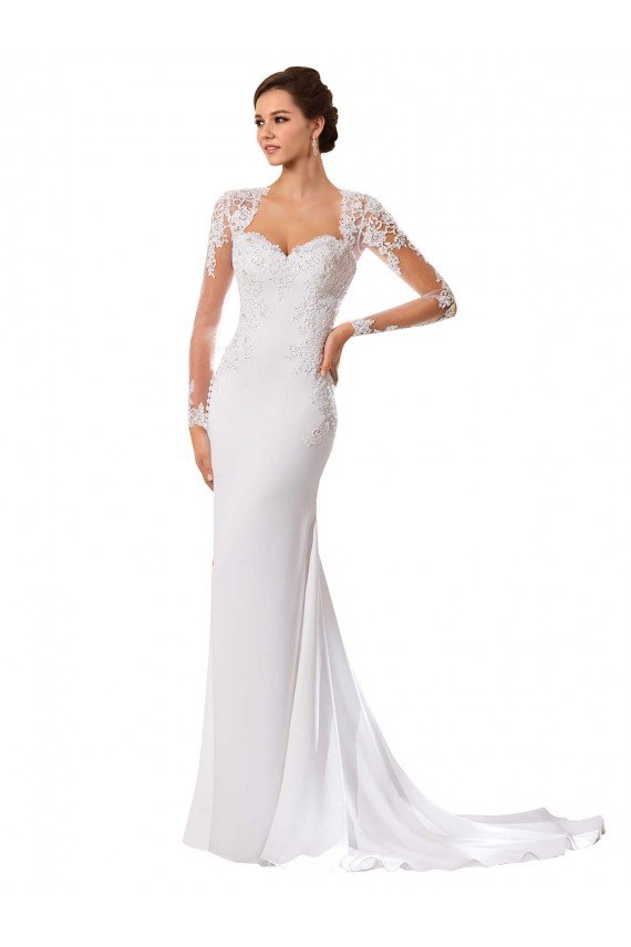 Blanco Cubierta Cuello de Corazón Cola capilla Gasa Encaje Vestidos de novia Descuento