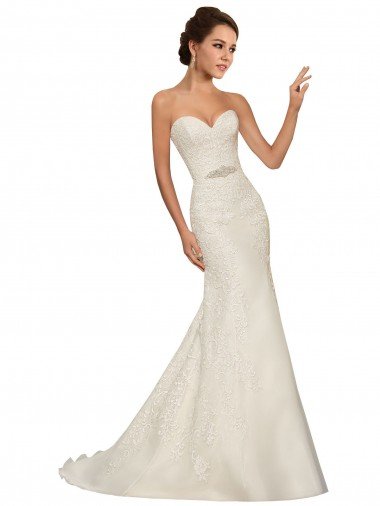 Blanco Cubierta Cuello de Corazón Cola capilla Tul Encaje Vestidos de novia Descuento