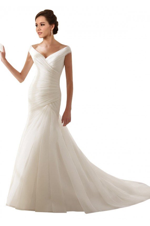 Blanco Cubierta Hombros Descubiertos Cola capilla Tul Vestidos de novia Descuento