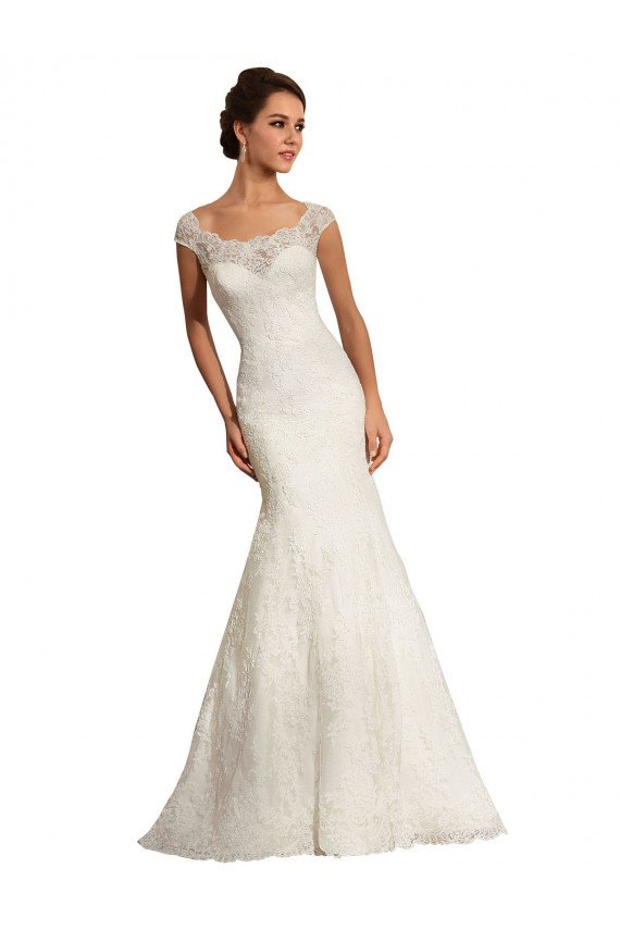 Blanco Sirena Barco Cola capilla Encaje Vestidos de novia Descuento