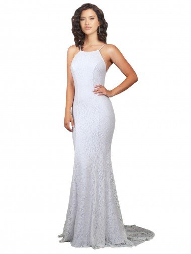 Blanco Sirena Cuello Alto Barrer tren Encaje Vestidos de novia Descuento